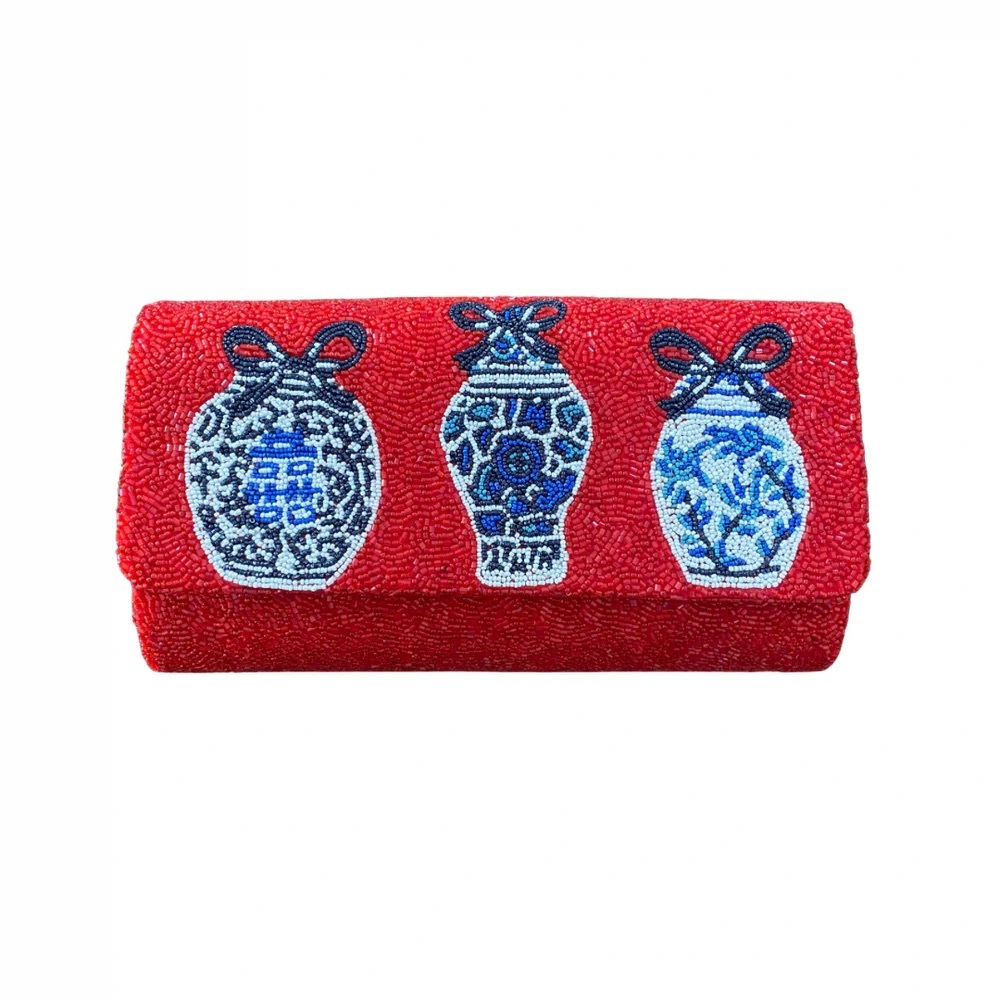 Red Ginger Jar Beaded Clutch